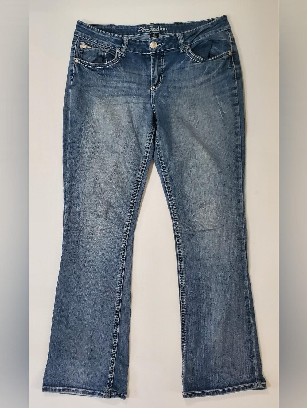 Love Indigo Premium Angel Wing Embroidered Bootcut Jeans Sz 12 Y2K
